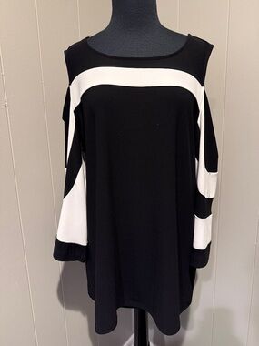 B40 Alfani Women’s Large Black and White Cold-Shoulder Tunic
